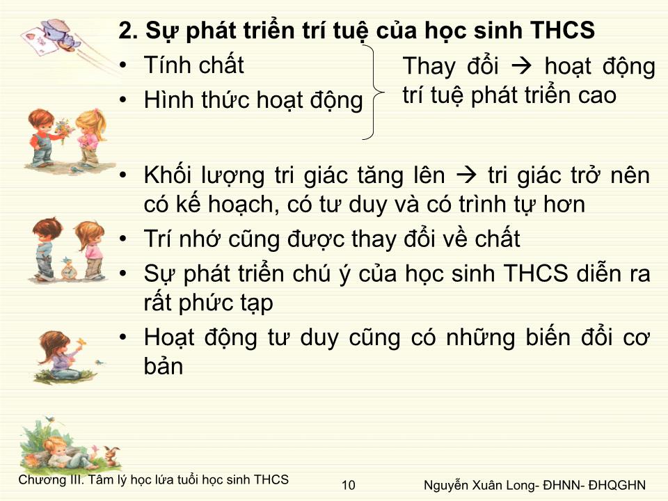 Bài giảng Tâm lý học 2 - Chương III: Tâm lý học lứa tuổi học sinh Trung học cơ sở (lứa tuổi thiếu niên) trang 10