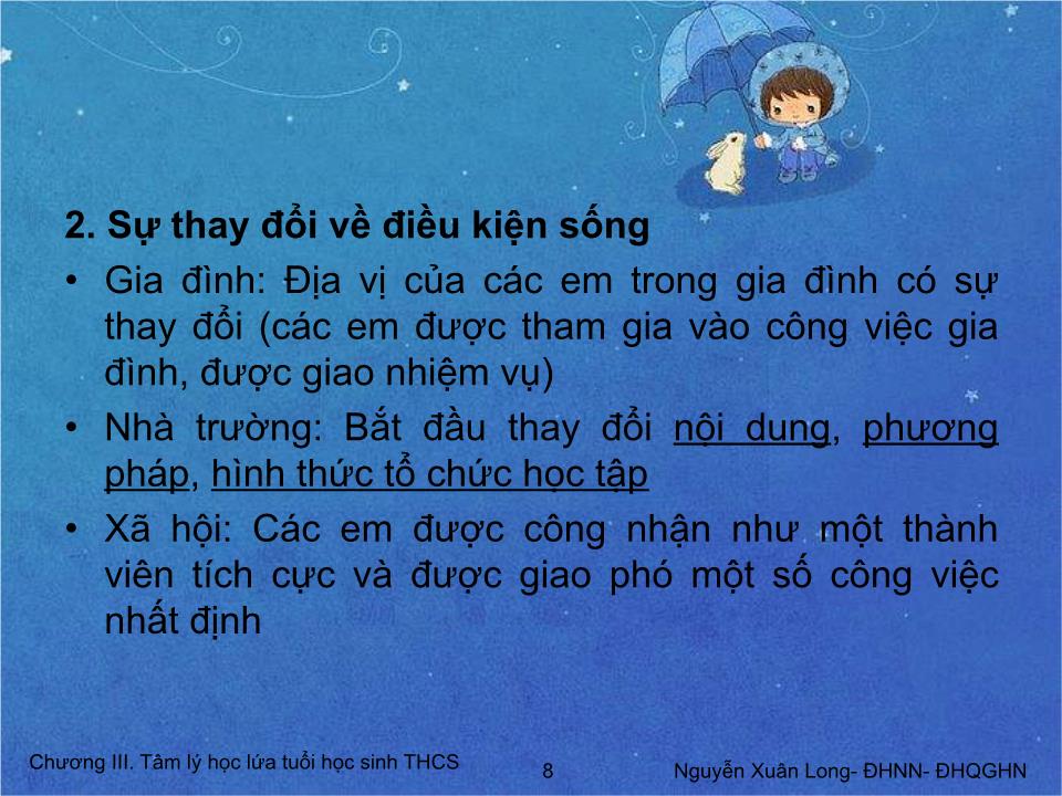 Bài giảng Tâm lý học 2 - Chương III: Tâm lý học lứa tuổi học sinh Trung học cơ sở (lứa tuổi thiếu niên) trang 8