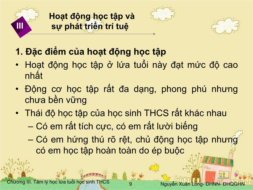 Bài giảng Tâm lý học 2 - Chương III: Tâm lý học lứa tuổi học sinh Trung học cơ sở (lứa tuổi thiếu niên) trang 9