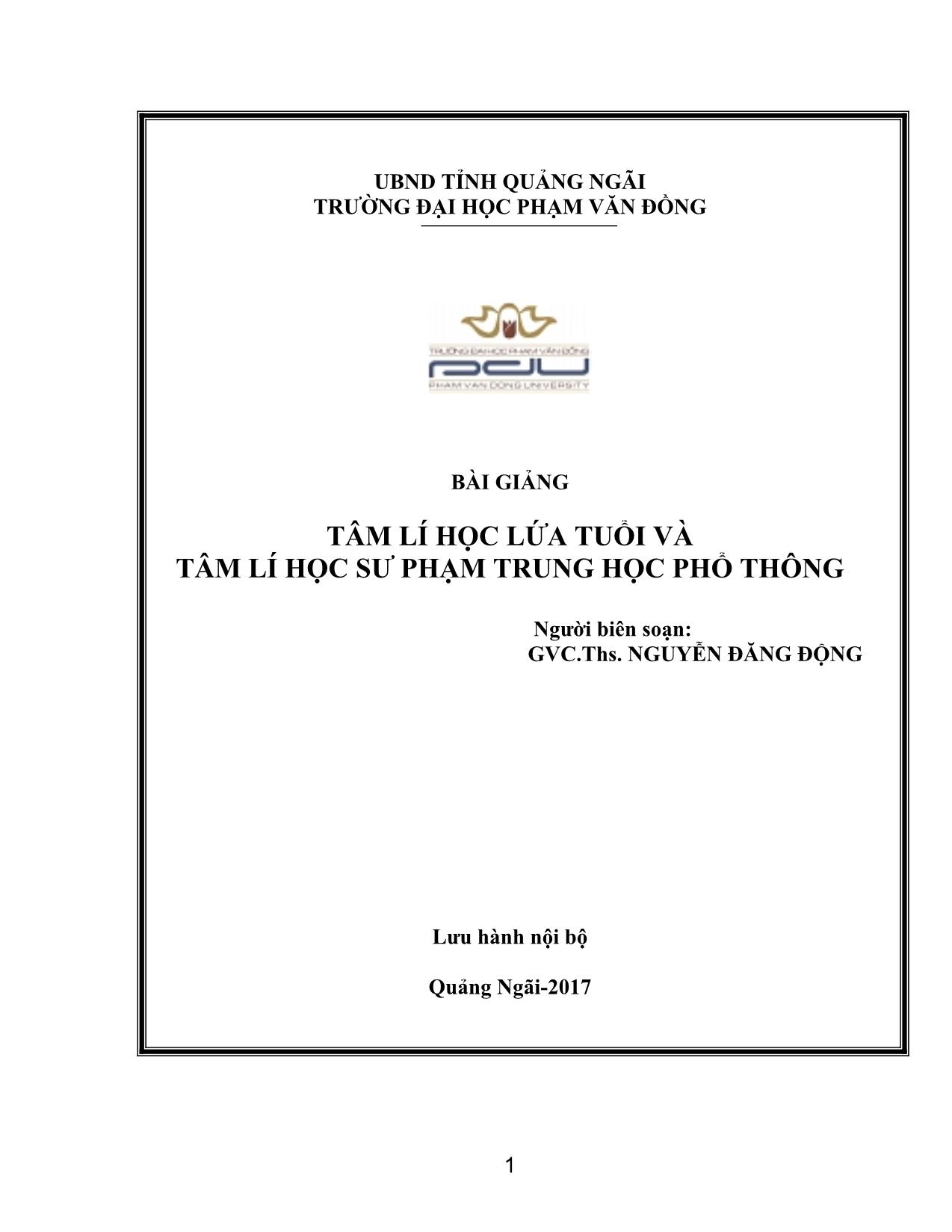 Bài giảng Tâm lí học lứa tuổi và Tâm lí học sư phạm Trung học phổ thông trang 1