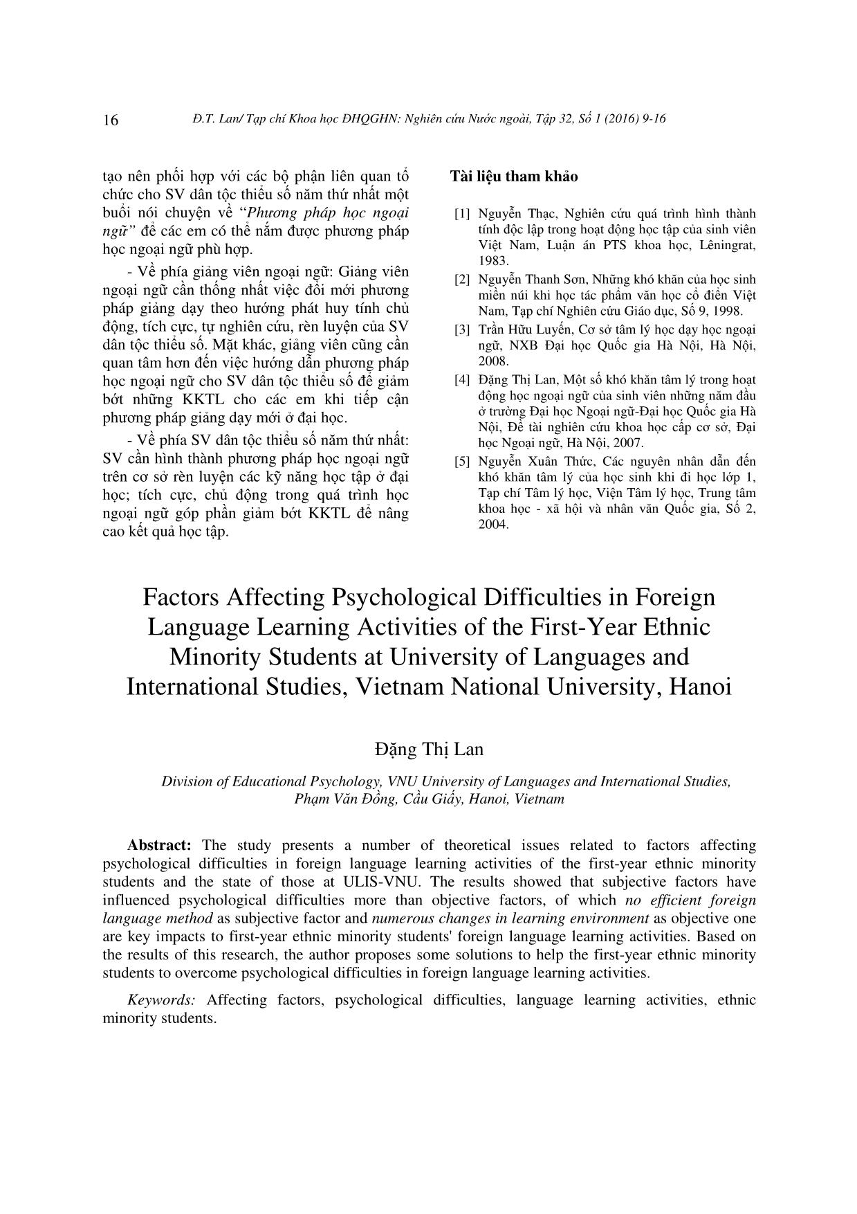 Các yếu tố ảnh hưởng đến khó khăn tâm lý trong hoạt động học ngoại ngữ của sinh viên dân tộc thiểu số năm thứ nhất Trường Đại học Ngoại ngữ - Đại học Quốc gia Hà Nội trang 8