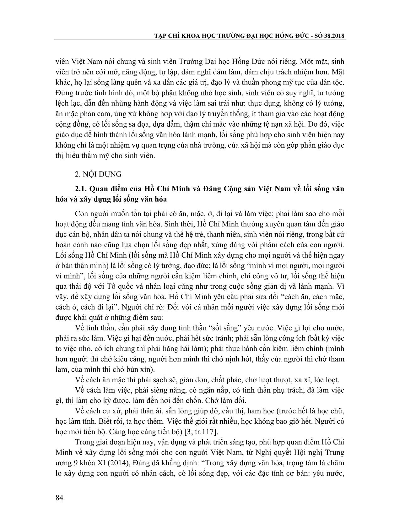 Giáo dục lối sống văn hóa cho sinh viên trường Đại học Hồng Đức hiện nay theo quan điểm Hồ Chí Minh - Thực trạng và giải pháp trang 2