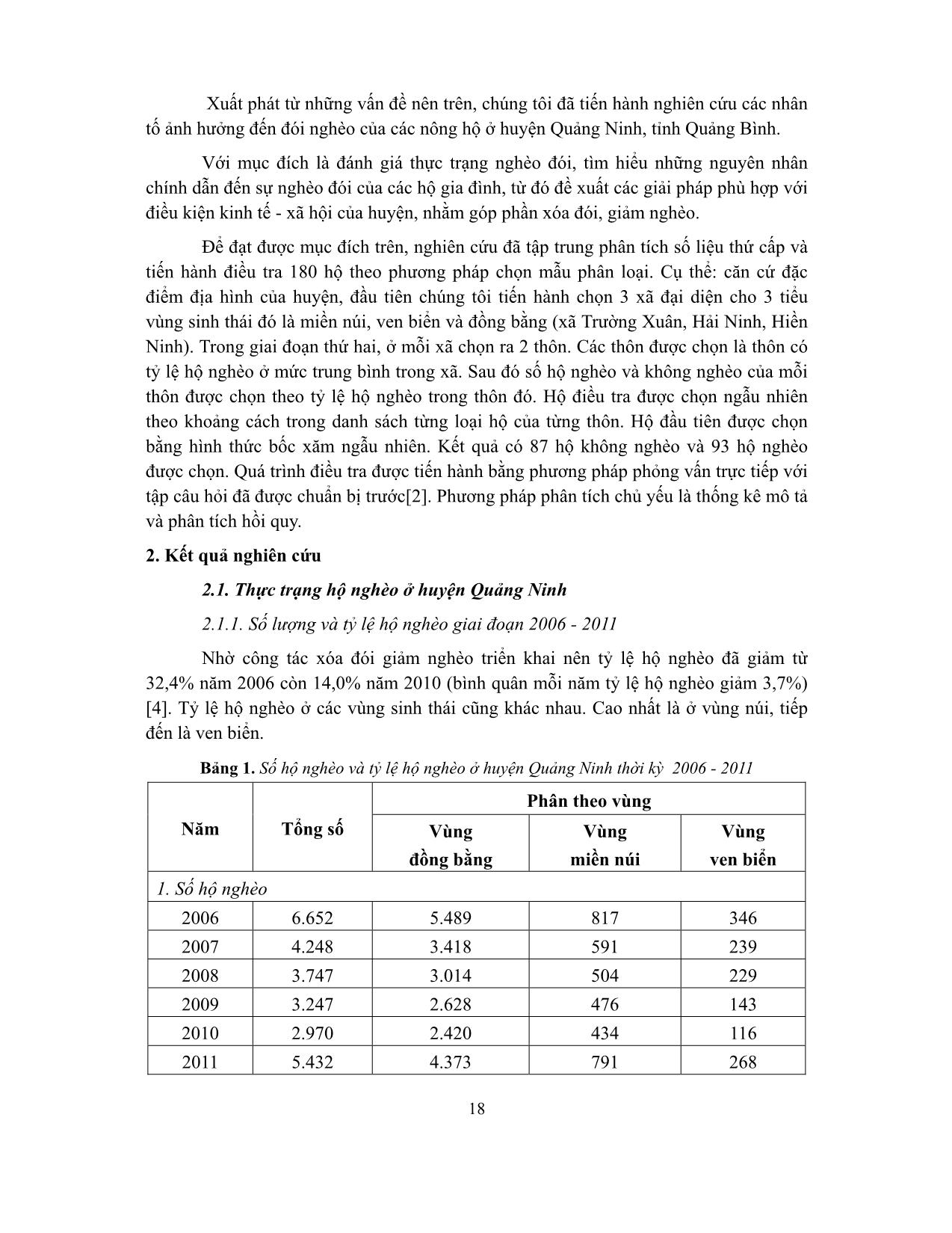 Nghiên cứu các nhân tố ảnh hưởng đến đói nghèo của các nông hộ ở huyện Quảng Ninh, tỉnh Quảng Bình trang 2