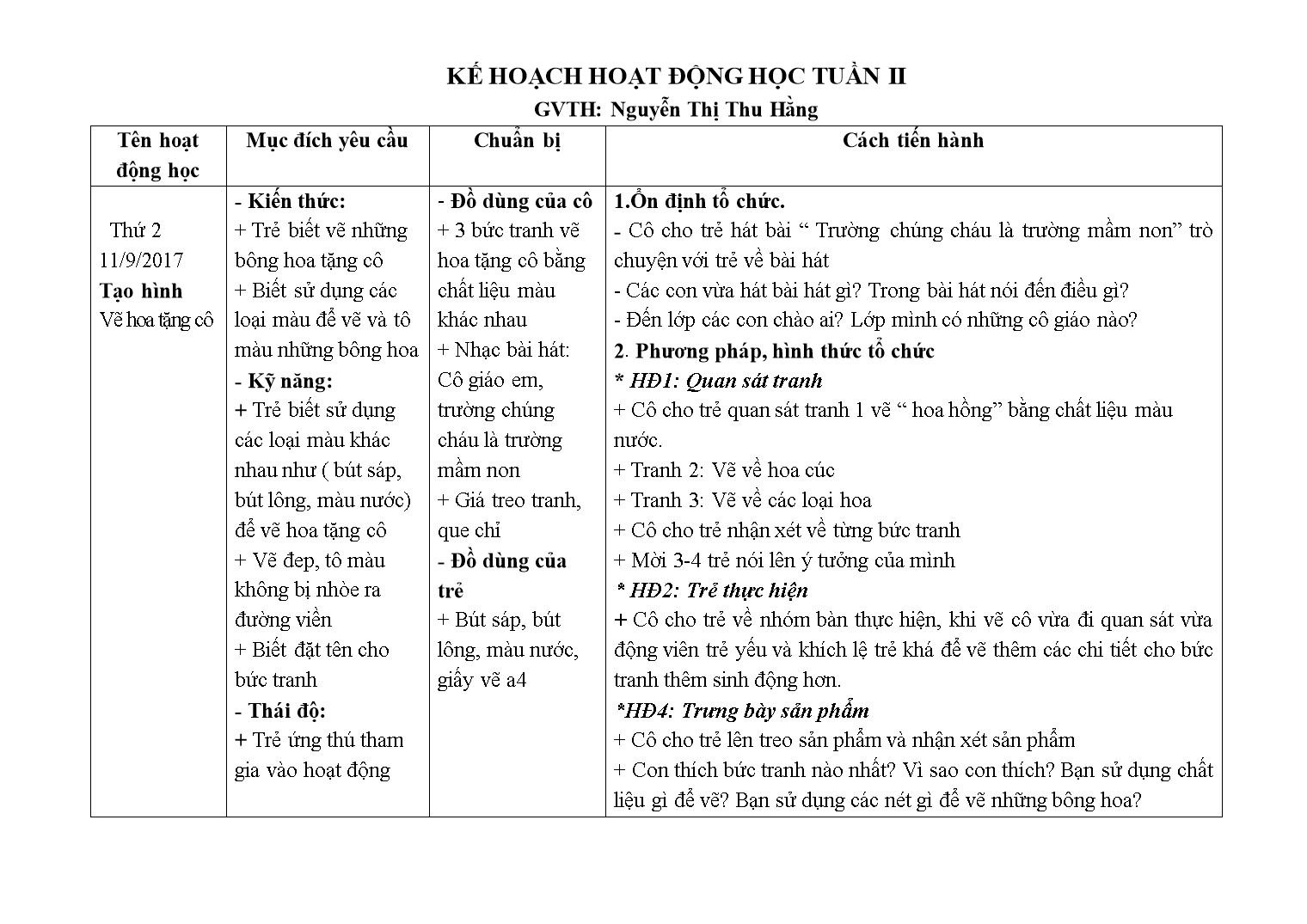 Kế hoạch giáo dục Mầm non Lớp Lá - Tháng 9 - Năm học 2017-2018 - Nguyễn Thị Thu Hằng trang 6