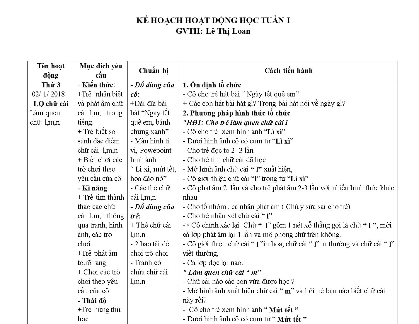 Kế hoạch giáo dục Mầm non Lớp Lá - Tháng 1 - Năm học 2017-2018 - Nguyễn Thị Thu Hằng trang 7