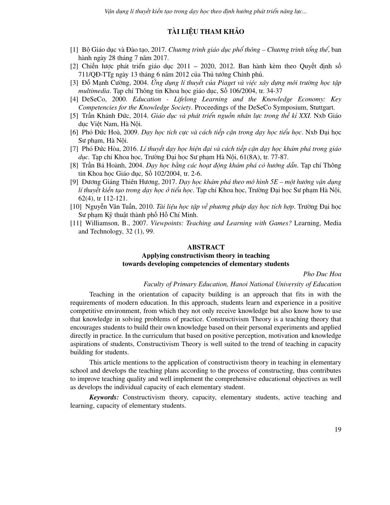 Vận dụng lí thuyết kiến tạo trong dạy học theo định hướng phát triển năng lực cho học sinh tiểu học trang 9