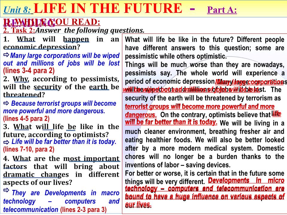 Bài giảng Tiếng Anh Lớp 12 - Unit 8: Life in the future - Part A: Reading trang 8