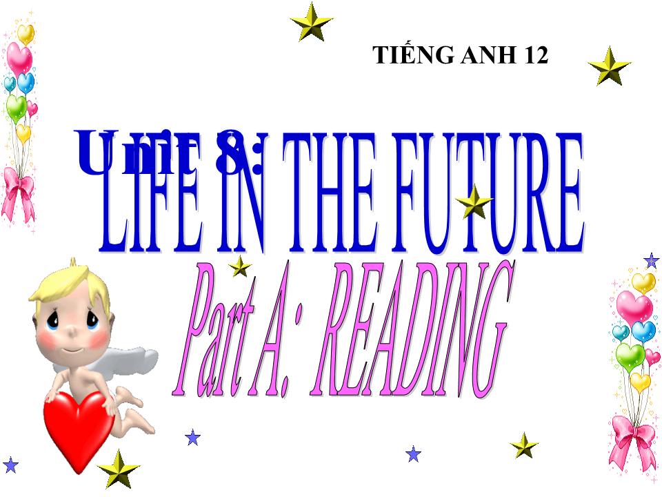 Bài giảng môn Tiếng Anh Lớp 12 - Unit 8: Life in the future - Part A: Reading trang 1