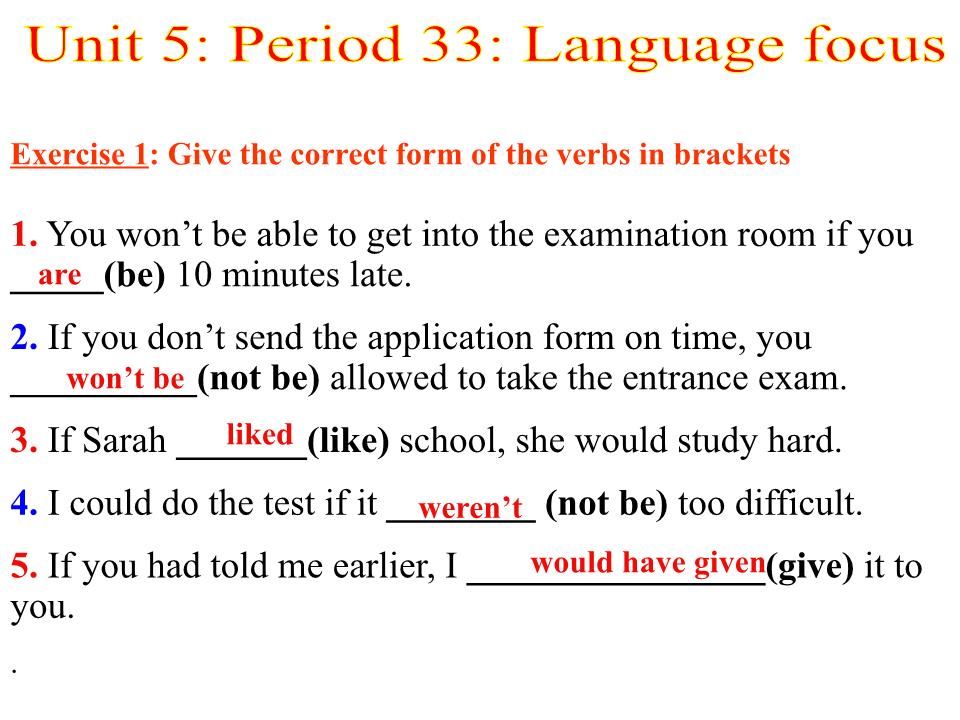 Bài giảng môn Tiếng Anh Lớp 12 - Unit 5: Higher Education - Period 33: Language focus trang 10