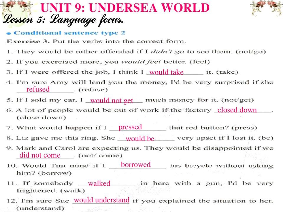 Bài giảng Tiếng Anh Lớp 10 - Unit 9: Undersea world - Lesson E: Langugage focus trang 9