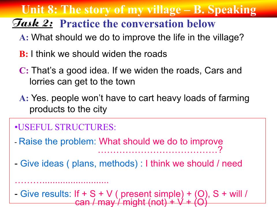 Bài giảng Tiếng Anh Lớp 10 - Unit 8: The story of my village - Part B: Speaking trang 5