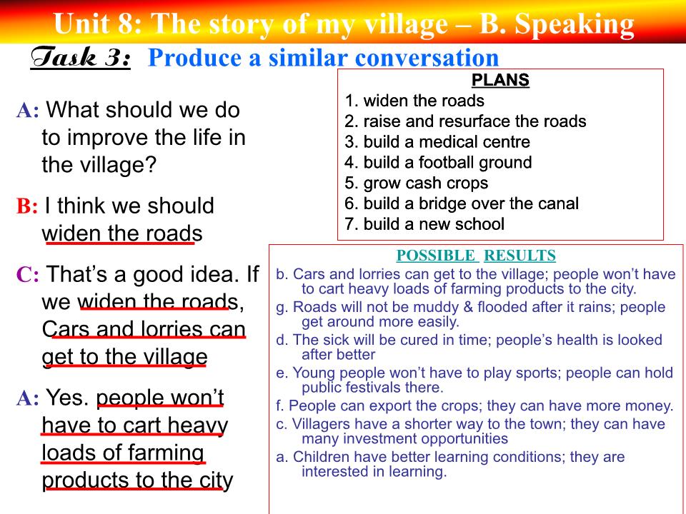 Bài giảng Tiếng Anh Lớp 10 - Unit 8: The story of my village - Part B: Speaking trang 6