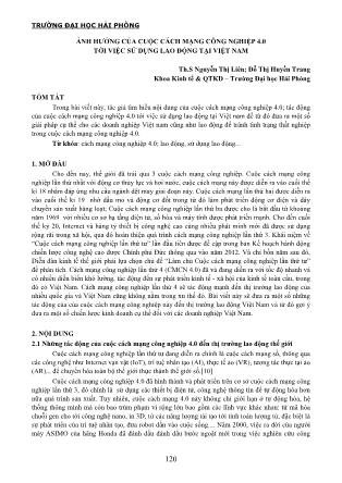 Ảnh hưởng của cuộc cách mạng công nghiệp 4.0 tới việc sử dụng lao động tại Việt Nam