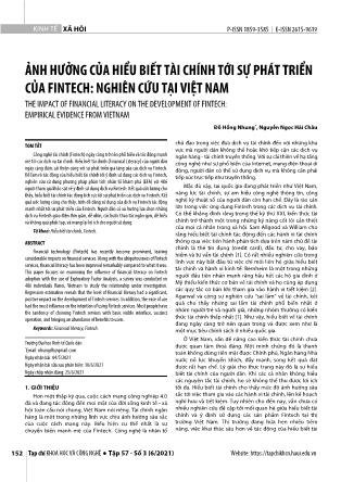 Ảnh hưởng của hiểu biết tài chính tới sự phát triển của Fintech: Nghiên cứu tại Việt Nam