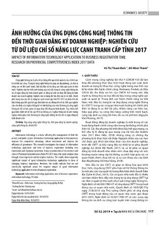 Ảnh hưởng của ứng dụng công nghệ thông tin đến thời gian đăng ký doanh nghiệp: Nghiên cứu từ dữ liệu chỉ số năng lực cạnh tranh cấp tỉnh 2017