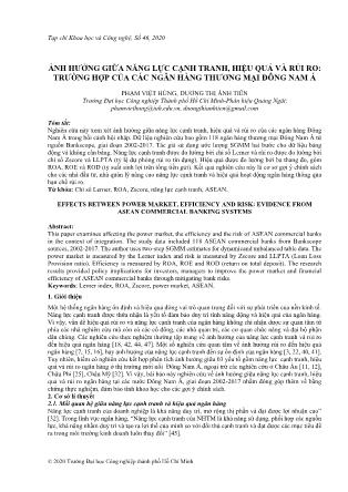 Ảnh hưởng giữa năng lực cạnh tranh, hiệu quả và rủi ro: Trường hợp của các ngân hàng thương mại Đông Nam Á