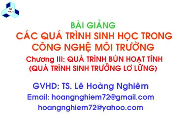 Bài giảng Các quá trình sinh học trong kỹ thuật môi trường - Chương 3: Quá trình bùn hoạt tính - Lê Hoàng Nghiêm