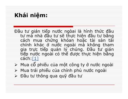 Bài giảng Đầu tư quốc tế - Chương 1: Đầu tư gián tiếp nước ngoài