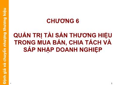 Bài giảng Định giá và chuyển nhượng thương hiệu - Chương 6: Quản trị tài sản thương hiệu trong mua bán, chia tách và sáp nhập doanh nghiệp