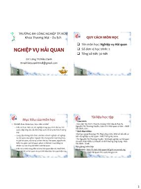 Bài giảng Nghiệp vụ hải quan - Chương 1: Tổng quan về hải quan - Lừng Thị Kiều Oanh