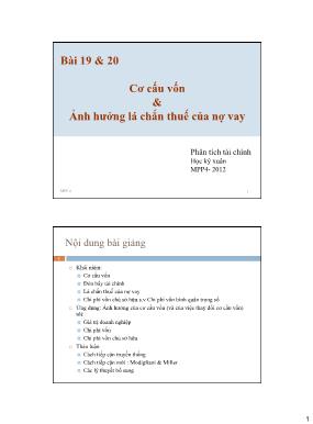 Bài giảng Phân tích tài chính - Bài 19+20: Cơ cấu vốn và ảnh hưởng lá chắn thuế của nợ vay