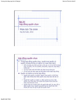 Bài giảng Phân tích tài chính - Bài 25: Hợp đồng quyền chọn