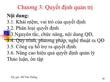 Bài giảng Quản trị học - Chương 3: Quyết định quản trị - Đỗ Văn Thắng