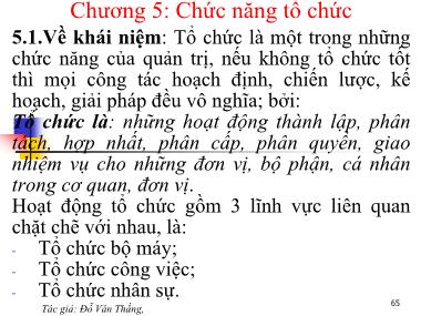 Bài giảng Quản trị học - Chương 5: Chức năng tổ chức - Đỗ Văn Thắng