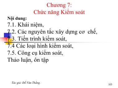 Bài giảng Quản trị học - Chương 7: Chức năng kiểm soát - Đỗ Văn Thắng