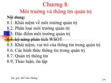 Bài giảng Quản trị học - Chương 8: Môi trường và thông tin quản trị - Đỗ Văn Thắng