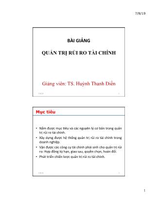 Bài giảng Quản trị rủi ro tài chính - Huỳnh Thanh Điền