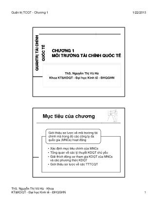 Bài giảng Quản trị tài chính quốc tế - Chương 1: Môi trường tài chính quốc tế - Nguyễn Thị Vũ Hà