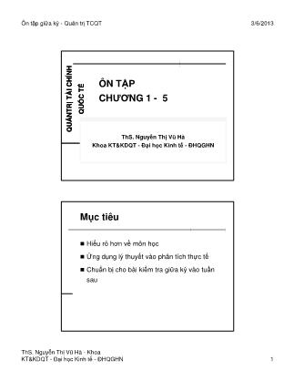 Bài giảng Quản trị tài chính quốc tế - Ôn tập từ chương 1 đến chương 5 - Nguyễn Thị Vũ Hà