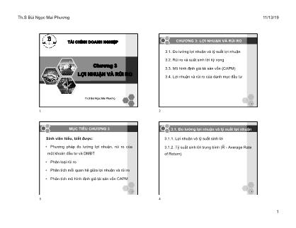 Bài giảng Tài chính doanh nghiệp - Chương 3: Lợi nhuận và rủi ro - Bùi Ngọc Mai Phương