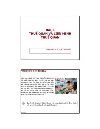 Bài giảng Tài chính quốc tế - Bài 6: Thuế quan và liên minh thuế quan - Trần Thị Hải An