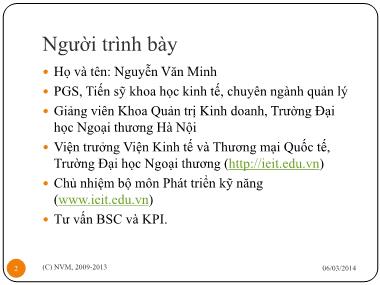 Bài giảng Ứng dụng BSC và KPI trong doanh nghiệp - Nguyễn Văn Minh