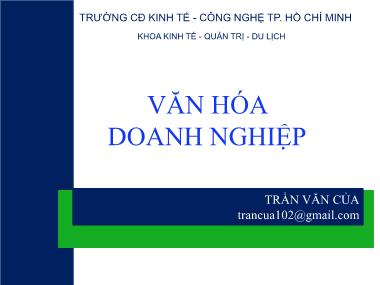 Bài giảng Văn hóa doanh nghiệp - Trần Văn Của