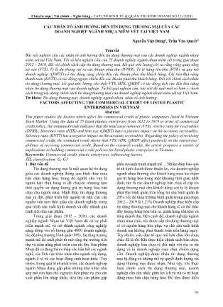 Các nhân tố ảnh hưởng đến tín dụng thương mại của các doanh nghiệp ngành nhựa niêm yết tại Việt Nam
