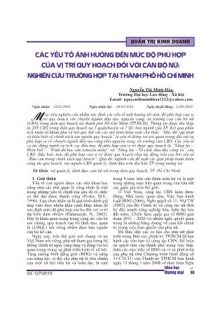 Các yếu tố ảnh hưởng đến mức độ phù hợp của vị trí quy hoạch đối với cán bộ nữ: Nghiên cứu trường hợp tại thành phố Hồ Chí Minh