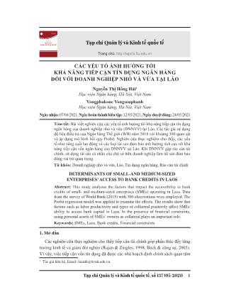 Các yếu tố ảnh hưởng tới khả năng tiếp cận tín dụng ngân hàng đối với doanh nghiệp nhỏ và vừa tại Lào