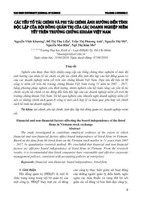 Các yếu tố tài chính và phi tài chính ảnh hưởng đến tính độc lập của hội đồng quản trị của các doanh nghiệp niêm yết trên trường chứng khoán Việt Nam