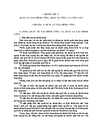 Chuyên đề 17: Quản lý tài chính công, dịch vụ công và công sản