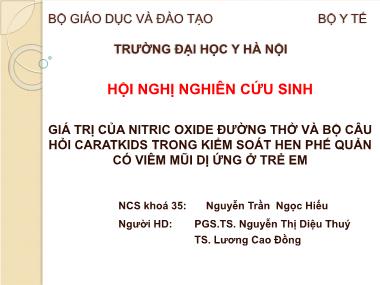 Chuyên đề Giá trị của Nitric Oxide đường thở và bộ câu hỏi Caratkids trong kiểm soát hen phế quản có viêm mũi dị ứng ở trẻ em