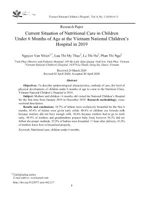 Current situation of nutritional care in children under 6 months of age at the Viet Nam national children’s hospital in 2019