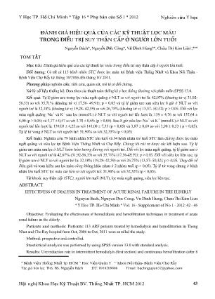 Đánh giá hiệu quả của các kỹ thuật lọc máu trong điều trị suy thận cấp ở người lớn tuổi