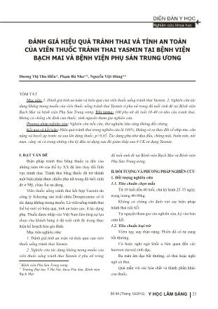 Đánh giá hiệu quả tránh thai và tính an toàn của viên thuốc tránh thai yasmin tại bệnh viện Bạch Mai và bệnh viện phụ sản trung ương