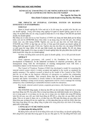 Đánh giá sự ảnh hưởng của hệ thống kiểm soát nội bộ đến kết quả kinh doanh trong doanh nghiệp