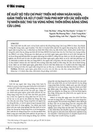 Đề xuất bộ tiêu chí phát triển mô hình ngăn ngừa, giảm thiểu và xử lý chất thải phù hợp với các điều kiện tự nhiên đặc thù tại vùng nông thôn đồng bằng sông Cửu Long