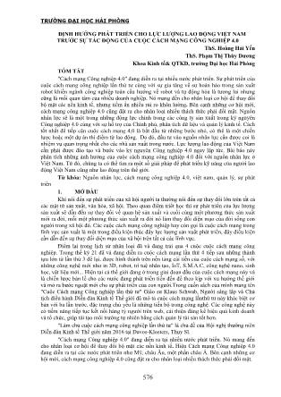 Định hướng phát triển cho lực lượng lao động Việt Nam trước sự tác động của cuộc cách mạng công nghiệp 4.0