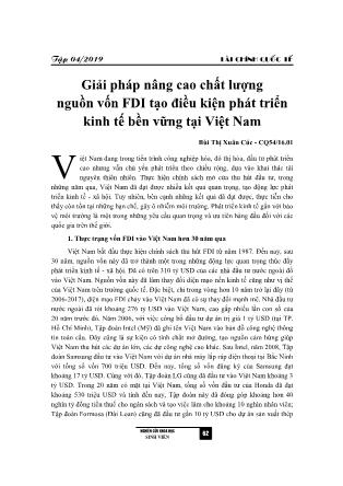 Giải pháp nâng cao chất lượng nguồn vốn FDI tạo điều kiện phát triển kinh tế bền vững tại Việt Nam